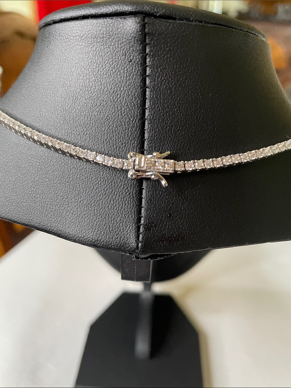 925 Sterling Silver CZ Choker Tennis Necklace Length 15” - Picture 3 of 11